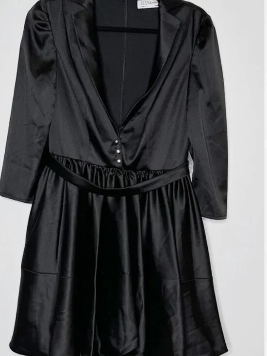 NWT Mac Duggal Blazer Mini Dress Satin 26913 Women's Black Size 2 MSRP 395 - Picture 3 of 3